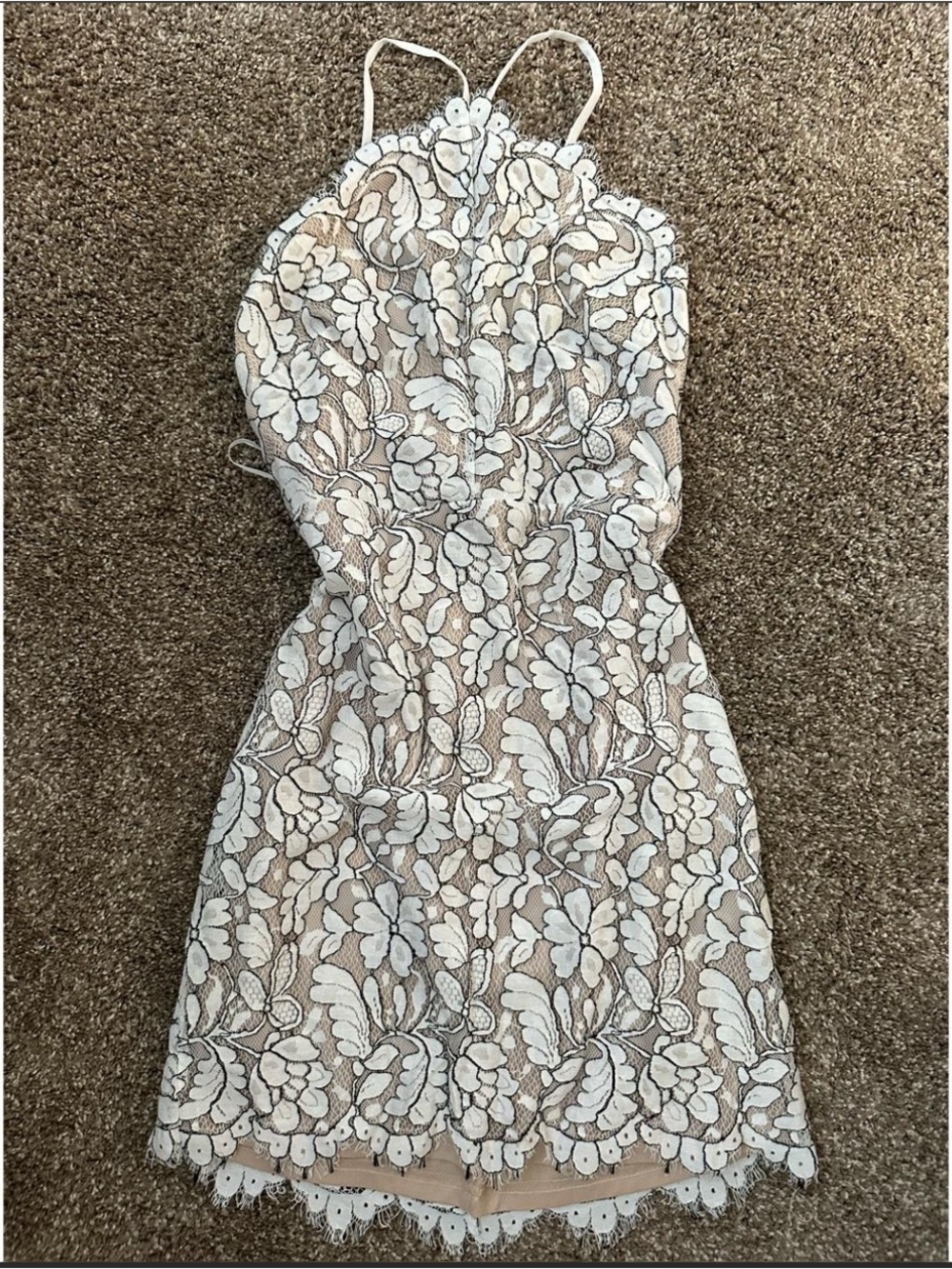 Lulu's White Lace Overlay Mini Dress - Nude Lining